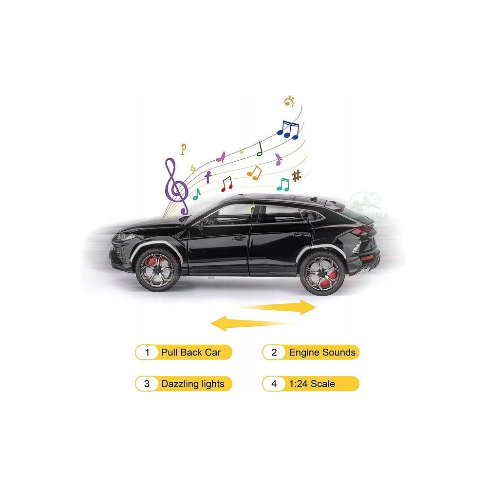LAMBORGHINI URUS SUV METALOWY MODEL SAMOCHODU 1:24 DŹWIĘK ŚWIATŁO CZARNY