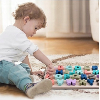 DREWNIANA TABLICA UKŁADANKA NAUKA ALFABETU LITERY DLA DZIECI MONTESSORI