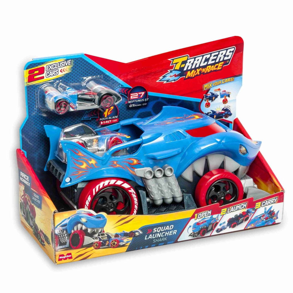 T-Racers Shark Squad Launcher - wyrzutnia autek i dwa ekskluzywne pojazdy
