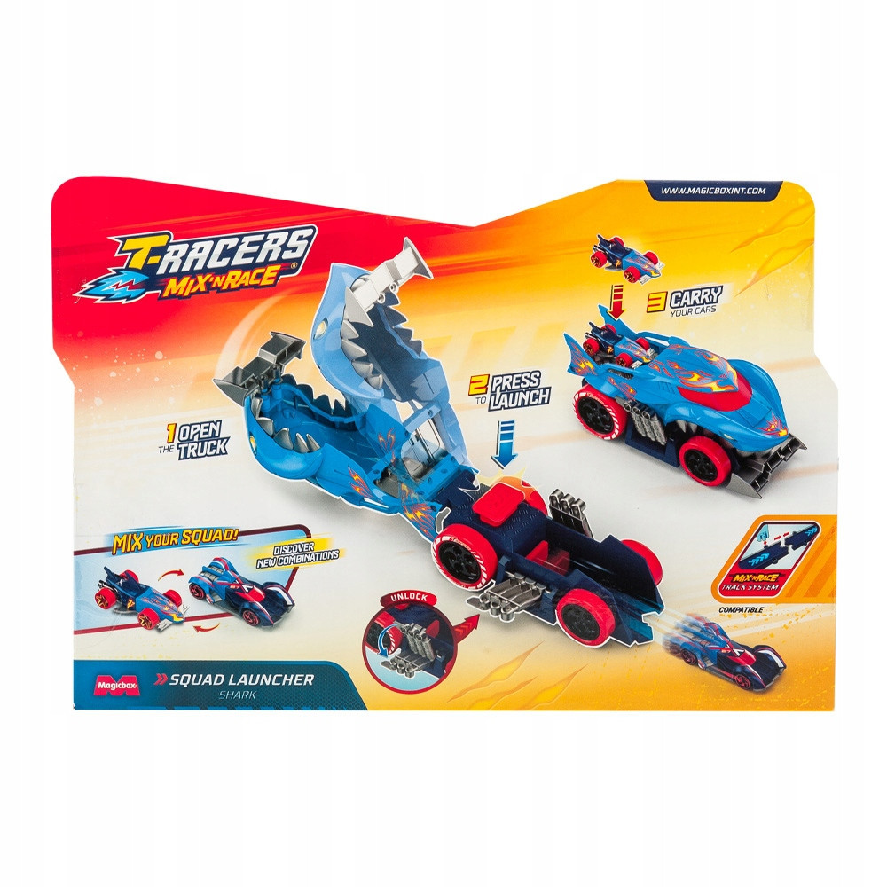 T-Racers Shark Squad Launcher - wyrzutnia autek i dwa ekskluzywne pojazdy