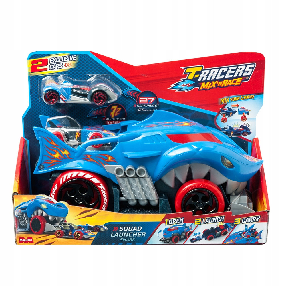T-Racers Shark Squad Launcher - wyrzutnia autek i dwa ekskluzywne pojazdy