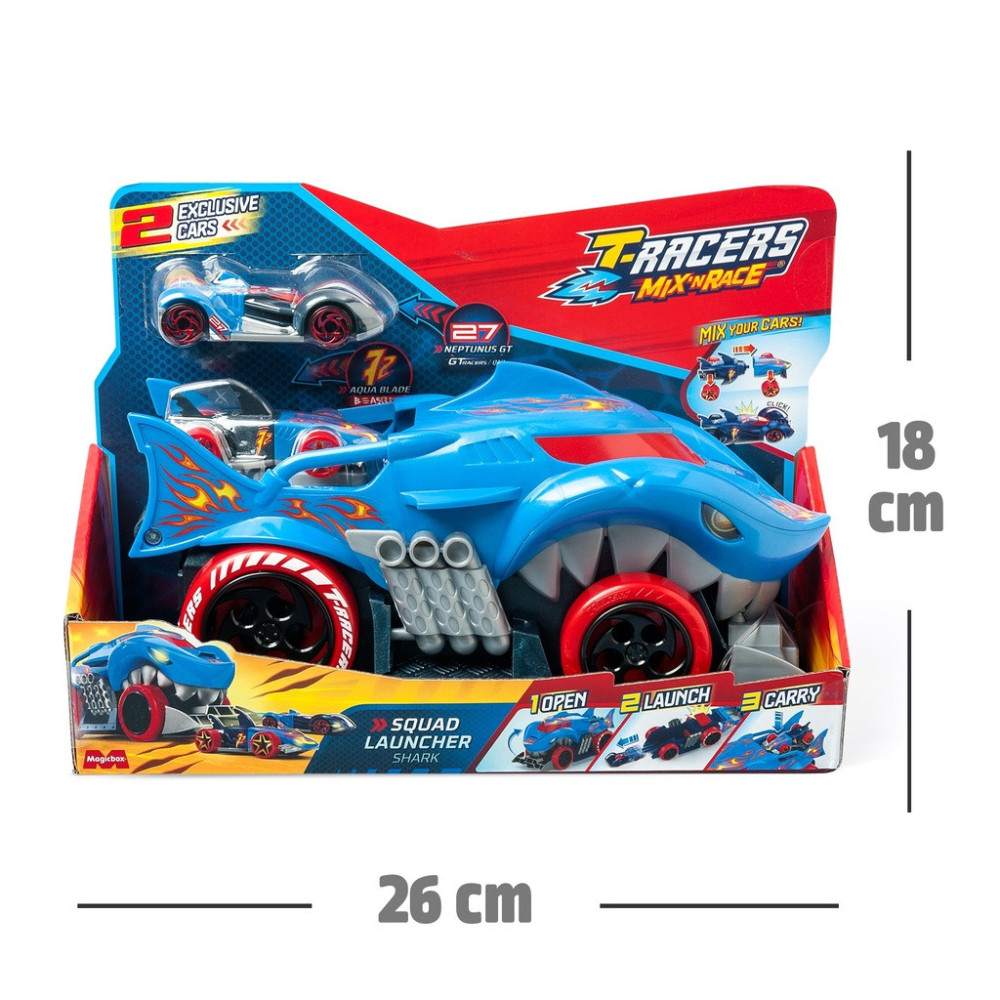 T-Racers Shark Squad Launcher - wyrzutnia autek i dwa ekskluzywne pojazdy