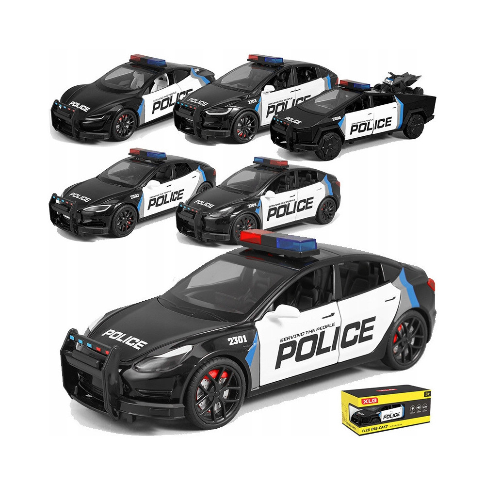 TESLA SPORTOWA METALOWY MODEL SAMOCHODU 1:24 DŹWIĘK ŚWIATŁO CZARNY POLICJA