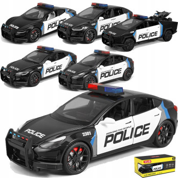 TESLA SPORTOWA METALOWY MODEL SAMOCHODU 1:24 DŹWIĘK ŚWIATŁO CZARNY POLICJA
