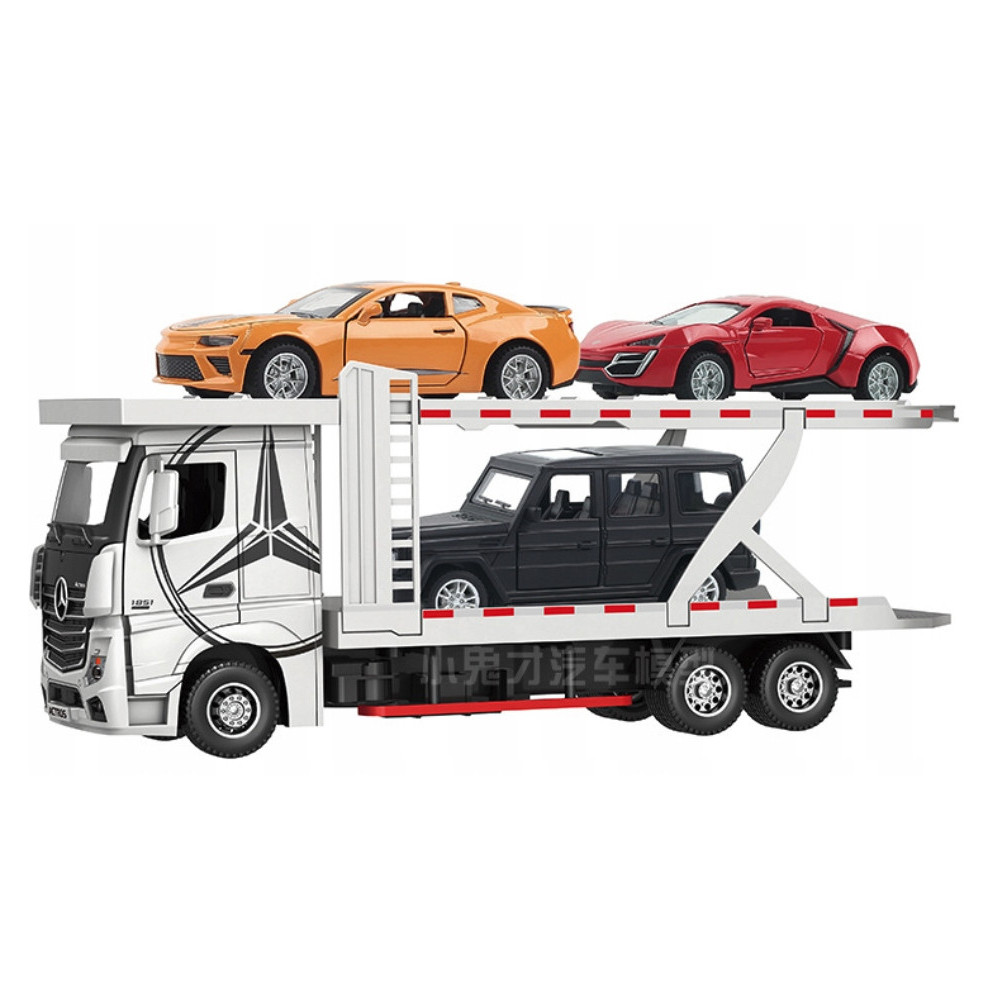 AUTO MODEL MERCEDES-BENZ ACTROS TIR LAWETA 3 AUTKA ZESTAW TRANSPORTER BIAŁY