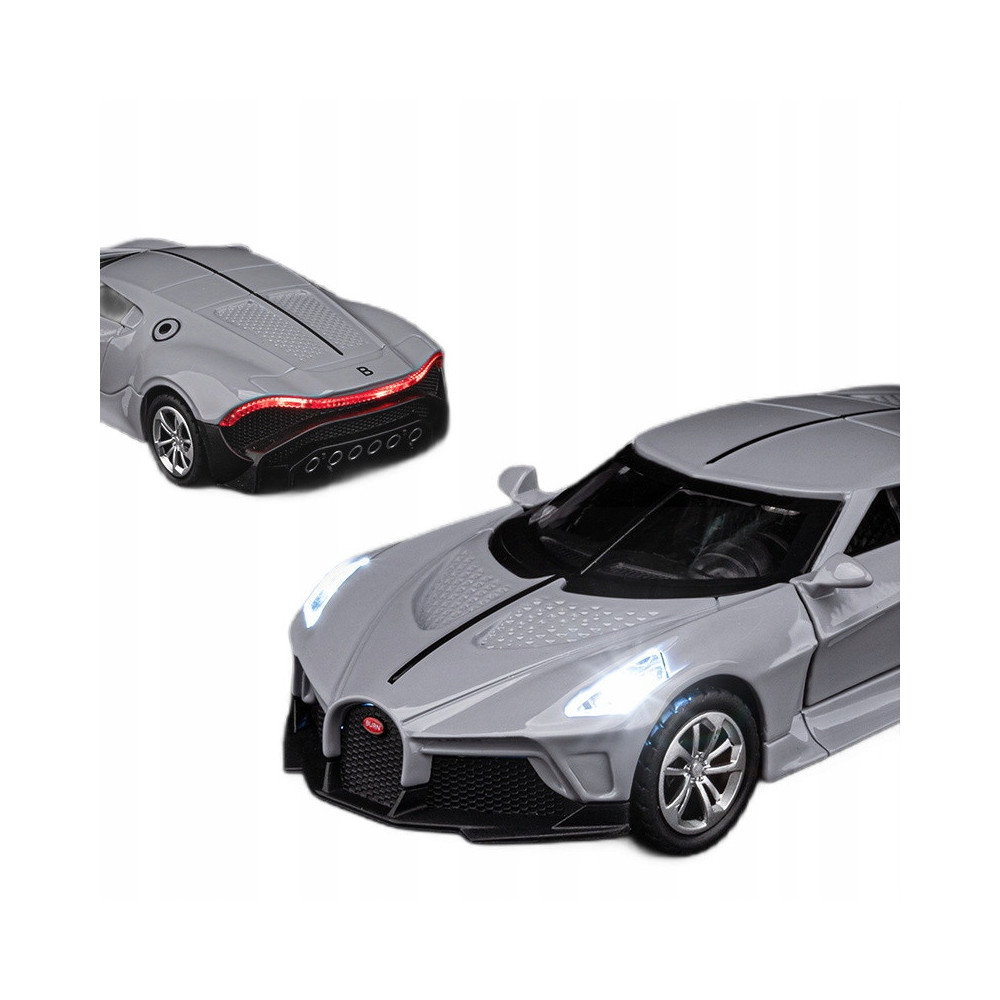 BUGATTI JIAYE SPORTOWY MODEL SAMOCHODU 1:36 DŹWIĘK ŚWIATŁO SREBRNY