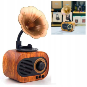 DREWNIANY GŁOŚNIK BLUETOOTH RETRO RADIO VINTAGE