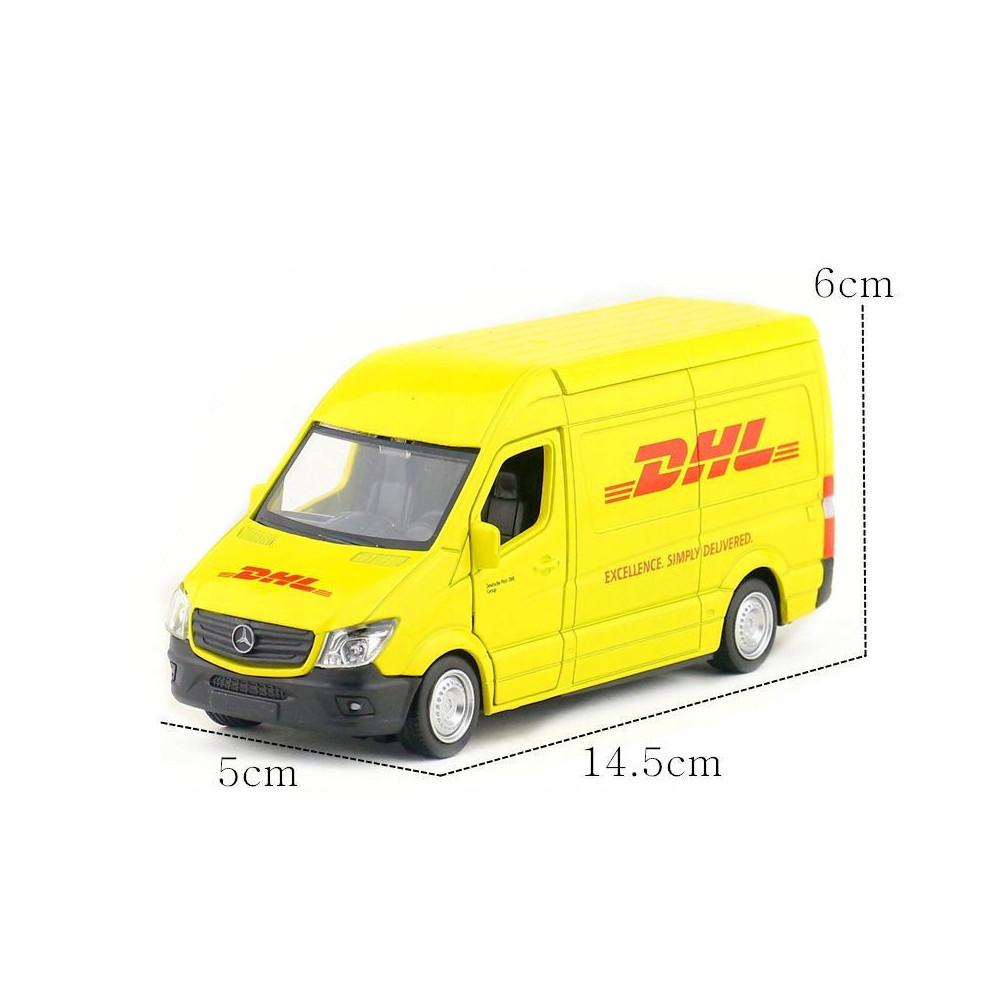 MODEL SAMOCHODU METALOWY SAMOCHÓD DHL MERCEDES-BENZ SPRINTER W SKALI 1:36