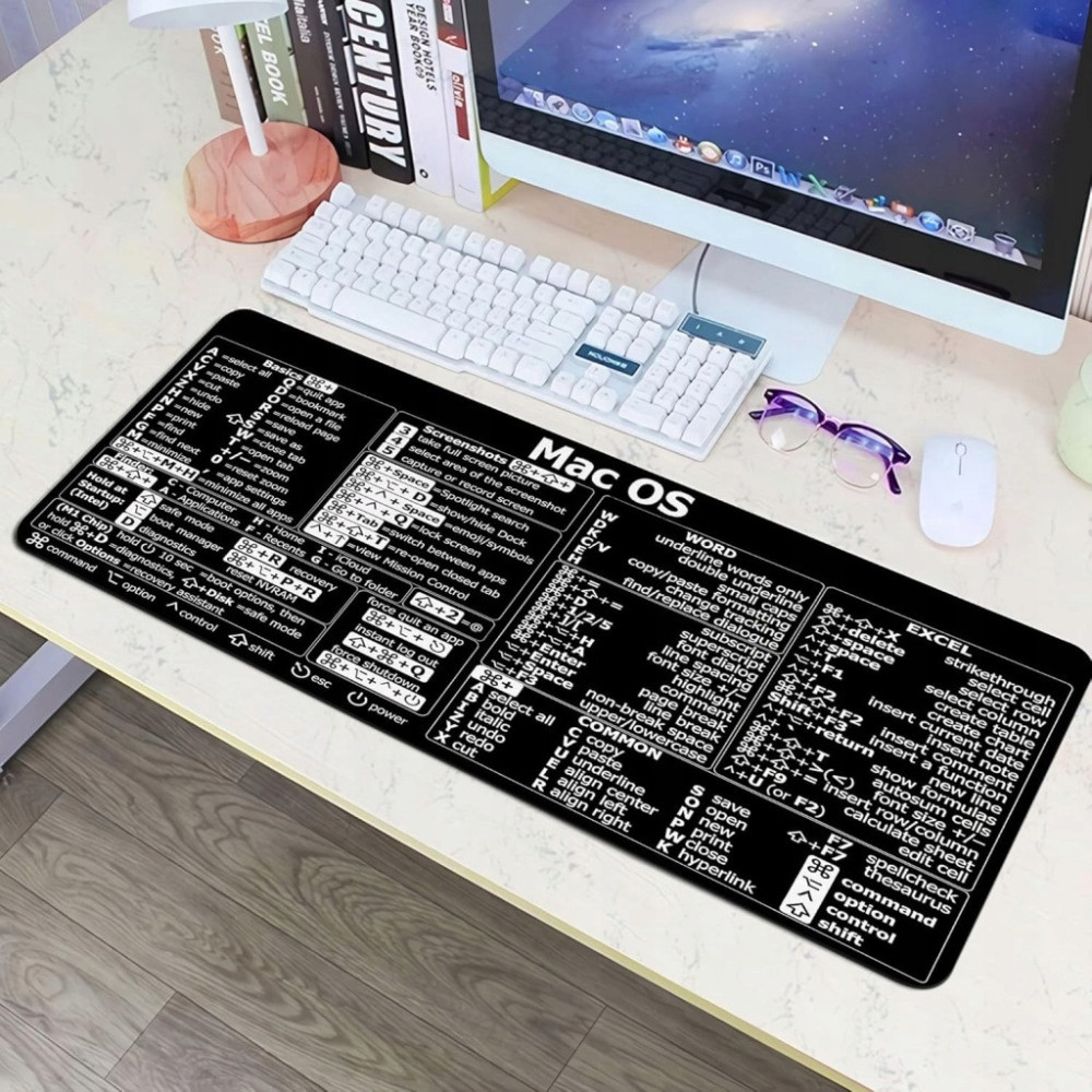MATA PODKŁADKA POD MYSZ ZE SKRÓTAMI KLAWISZOWYMI MAC OS CZARNA 90x40cm