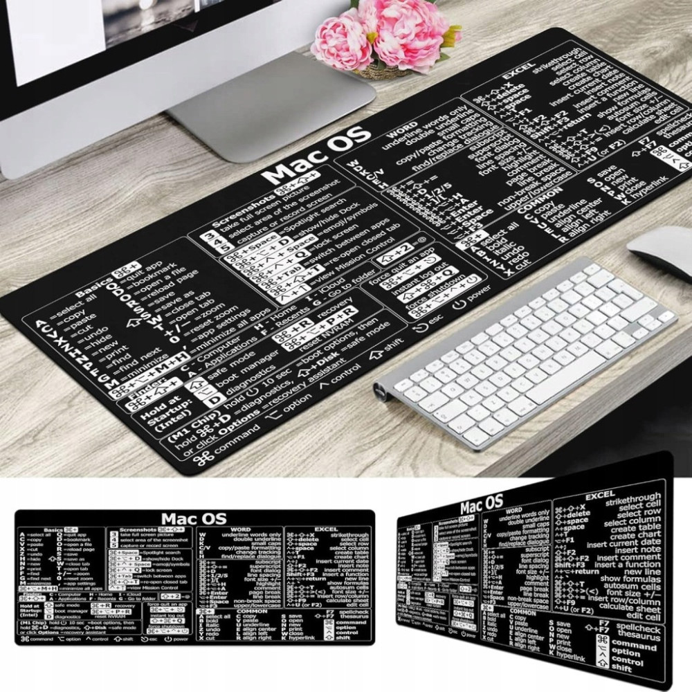 MATA PODKŁADKA POD MYSZ ZE SKRÓTAMI KLAWISZOWYMI MAC OS CZARNA 90x40cm