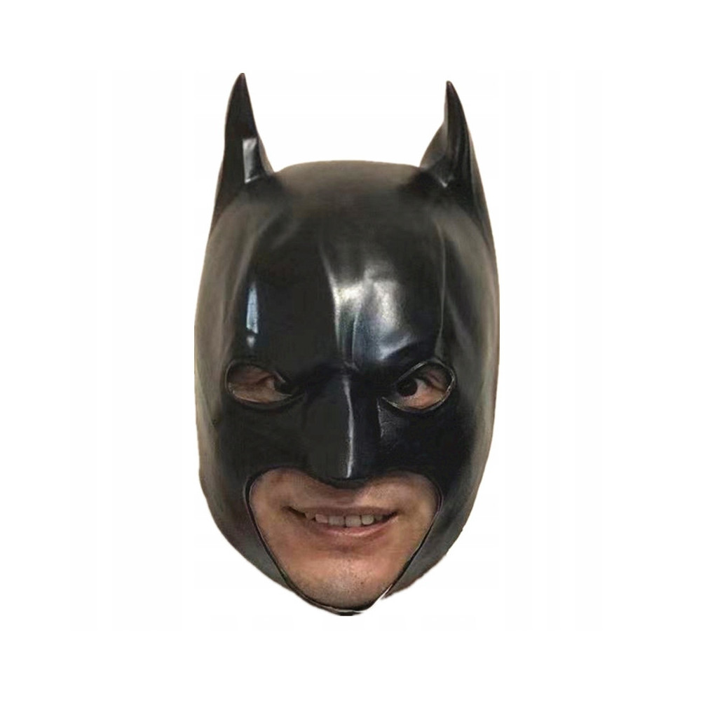 MASKA HALLOWEEN BATMAN CZARNA LATEKSOWA KOMINIARKA PRZEBRANIE POŁYSK