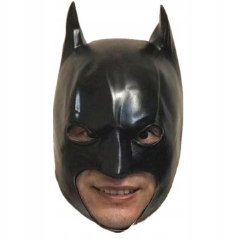 MASKA HALLOWEEN BATMAN CZARNA LATEKSOWA KOMINIARKA PRZEBRANIE POŁYSK