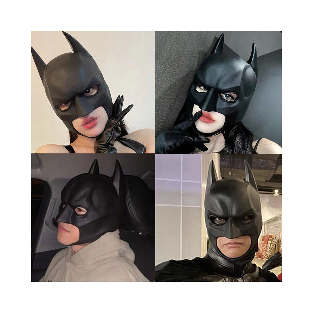 MASKA HALLOWEEN BATMAN CZARNA LATEKSOWA KOMINIARKA PRZEBRANIE POŁYSK
