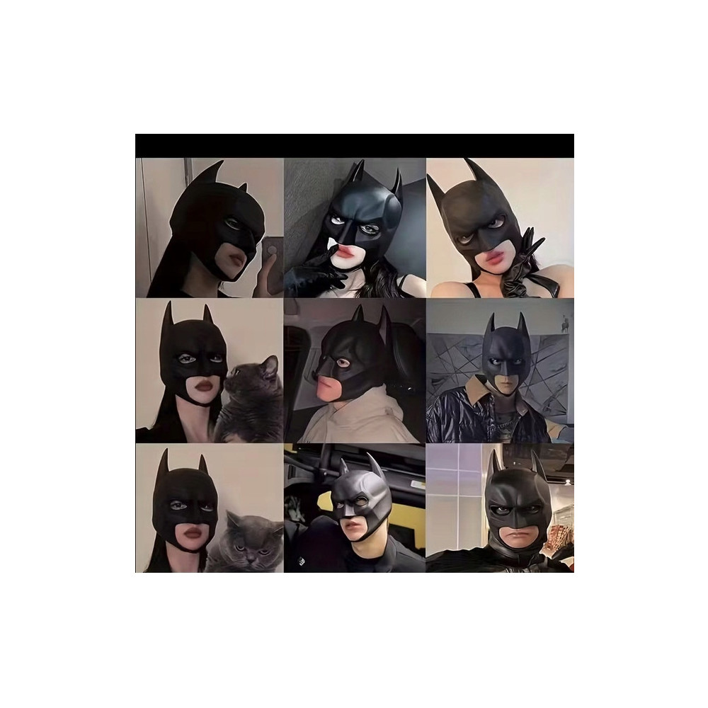 MASKA HALLOWEEN BATMAN CZARNA LATEKSOWA KOMINIARKA PRZEBRANIE POŁYSK