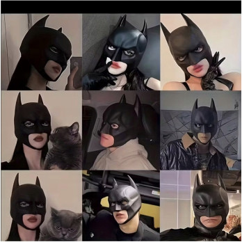 MASKA HALLOWEEN BATMAN CZARNA LATEKSOWA KOMINIARKA PRZEBRANIE POŁYSK