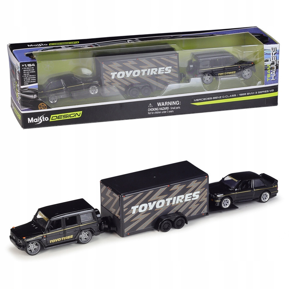 MERCEDES BENZ G klasa METALOWY MODEL SAMOCHODU BMW M3 1:64 CZARNY PRZYCZEPA