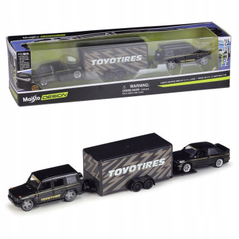 MERCEDES BENZ G klasa METALOWY MODEL SAMOCHODU BMW M3 1:64 CZARNY PRZYCZEPA