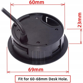 HUB USB 3.0 DO BIURKA 60MM 3X USB CZYTNIK KART SD TF CZARNY