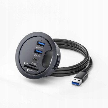 HUB USB 3.0 DO BIURKA 60MM 3X USB CZYTNIK KART SD TF CZARNY