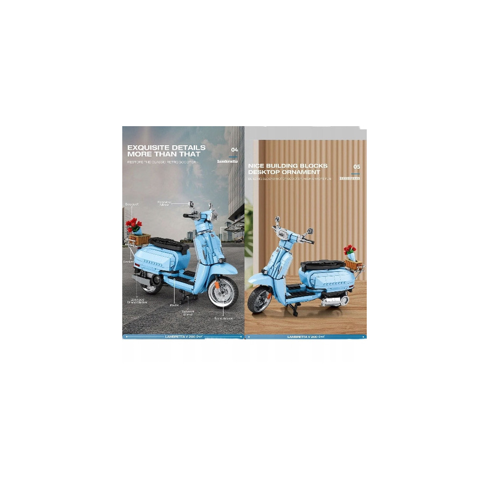 KLOCKI REOBRIX 11037 RETRO SKUTER NIEBIESKI LAMBRETTA V200 1169 KLOCKI