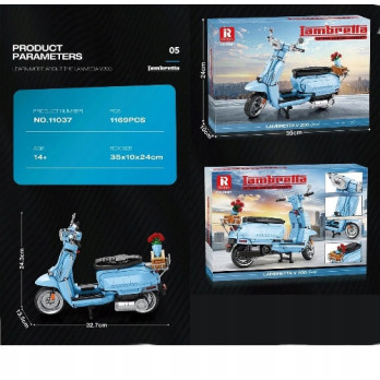 KLOCKI REOBRIX 11037 RETRO SKUTER NIEBIESKI LAMBRETTA V200 1169 KLOCKI