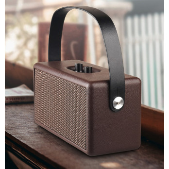 PRZENOŚNY GŁOŚNIK RETRO BLUETOOTH BEZPRZEWODOWY VINTAGE BRĄZOWY