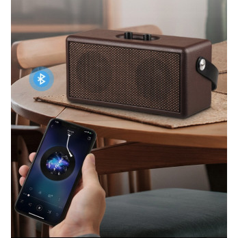 PRZENOŚNY GŁOŚNIK RETRO BLUETOOTH BEZPRZEWODOWY VINTAGE BRĄZOWY