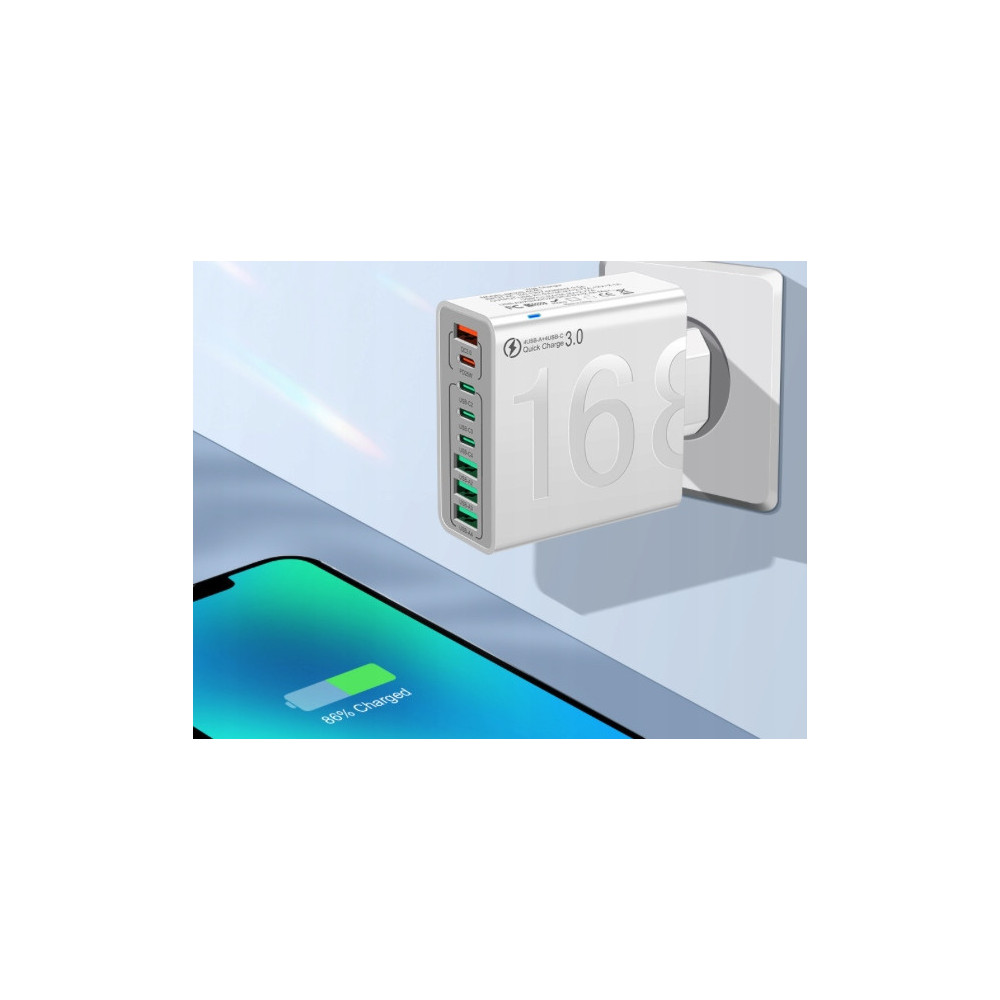 ŁADOWARKA SIECIOWA QC 4 x USB-A i 4 x USB-C SZYBKIE ŁADOWANIE UNIWERSALNA