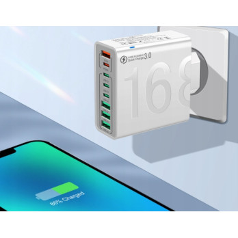 ŁADOWARKA SIECIOWA QC 4 x USB-A i 4 x USB-C SZYBKIE ŁADOWANIE UNIWERSALNA