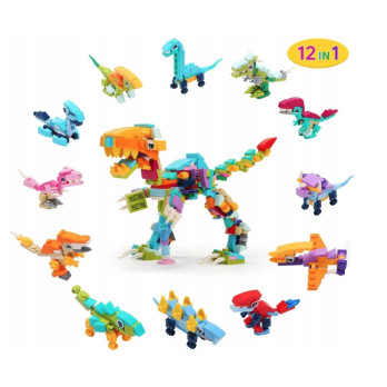 KLOCKI KONSTRUKCYJNE 12w1 DINOZAURY DINO ZABAWA KALENDARZ ADWENTOWY PREZENT