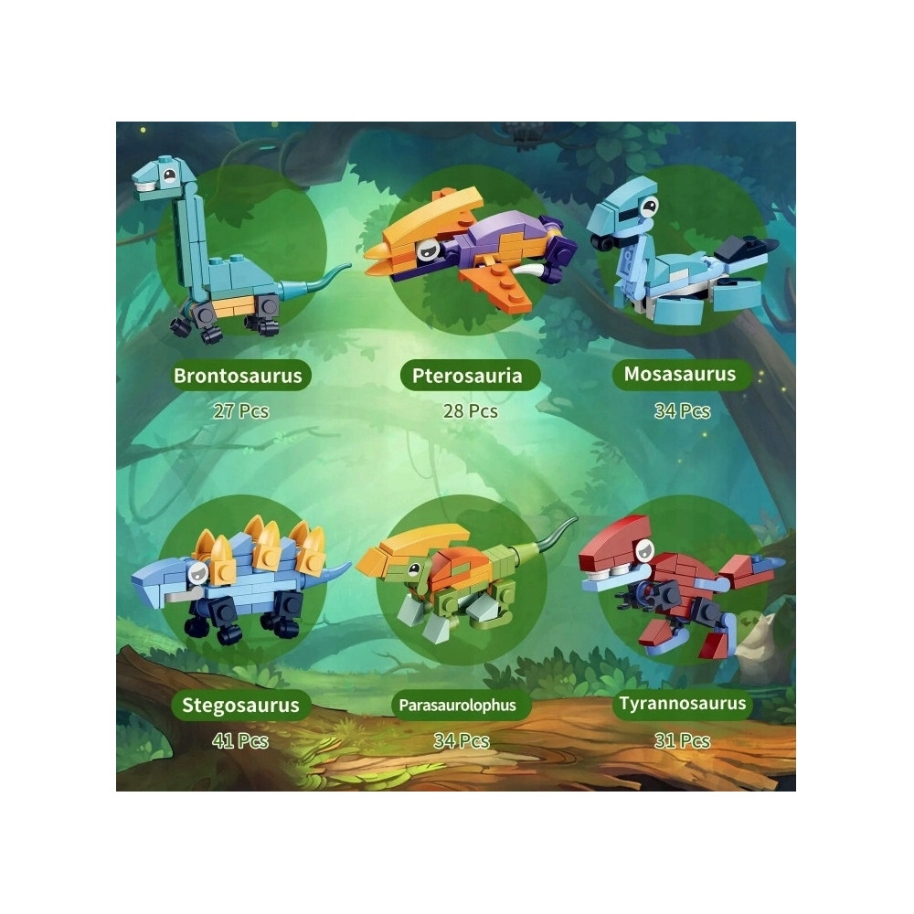 KLOCKI KONSTRUKCYJNE 12w1 DINOZAURY DINO ZABAWA KALENDARZ ADWENTOWY PREZENT