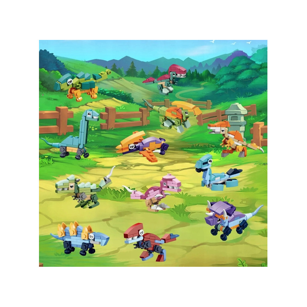 KLOCKI KONSTRUKCYJNE 12w1 DINOZAURY DINO ZABAWA KALENDARZ ADWENTOWY PREZENT