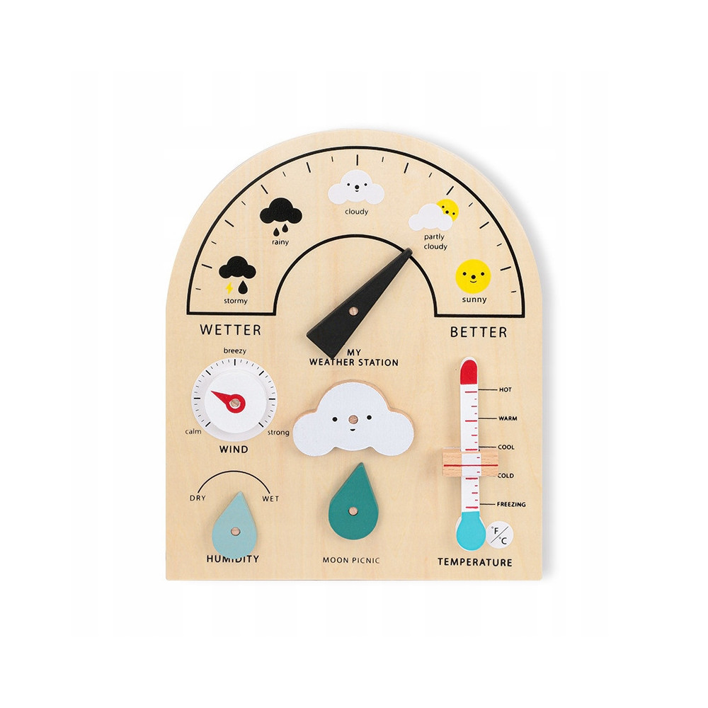 DREWNIANA TABLICA STACJA METEOROLOGICZNA POGODA EDUKACYJNA MONTESSORI