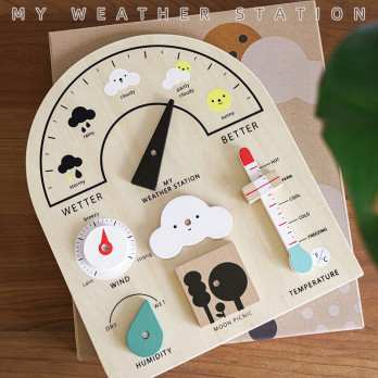 DREWNIANA TABLICA STACJA METEOROLOGICZNA POGODA EDUKACYJNA MONTESSORI