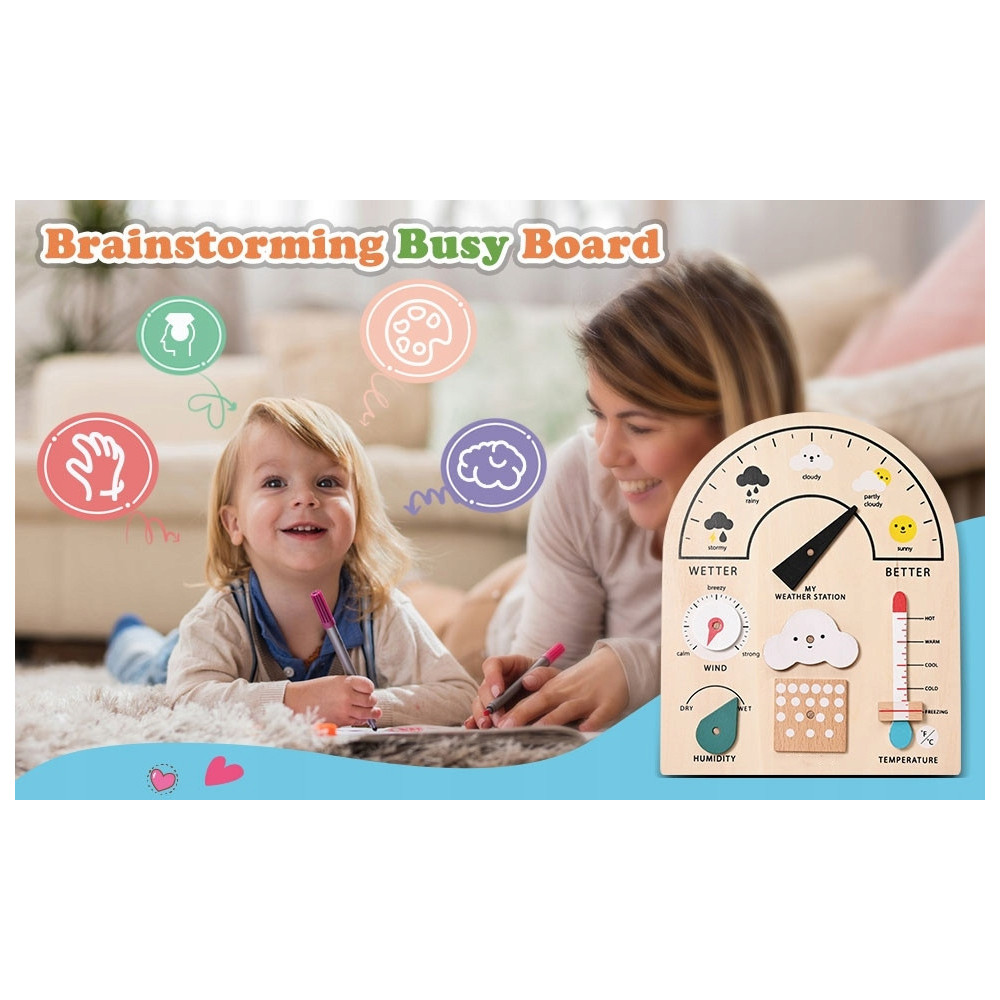 DREWNIANA TABLICA STACJA METEOROLOGICZNA POGODA EDUKACYJNA MONTESSORI