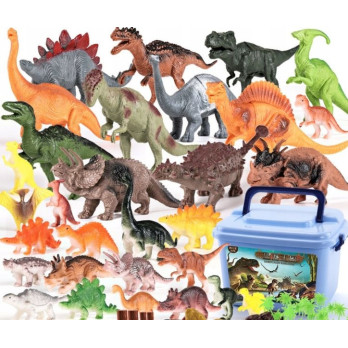 DUŻY ZESTAW FIGUREK Z DINOZAURAMI W PUDEŁKU 44 ELEMENTY T-REX TYRANOZAUR