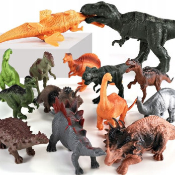DUŻY ZESTAW FIGUREK Z DINOZAURAMI W PUDEŁKU 44 ELEMENTY T-REX TYRANOZAUR