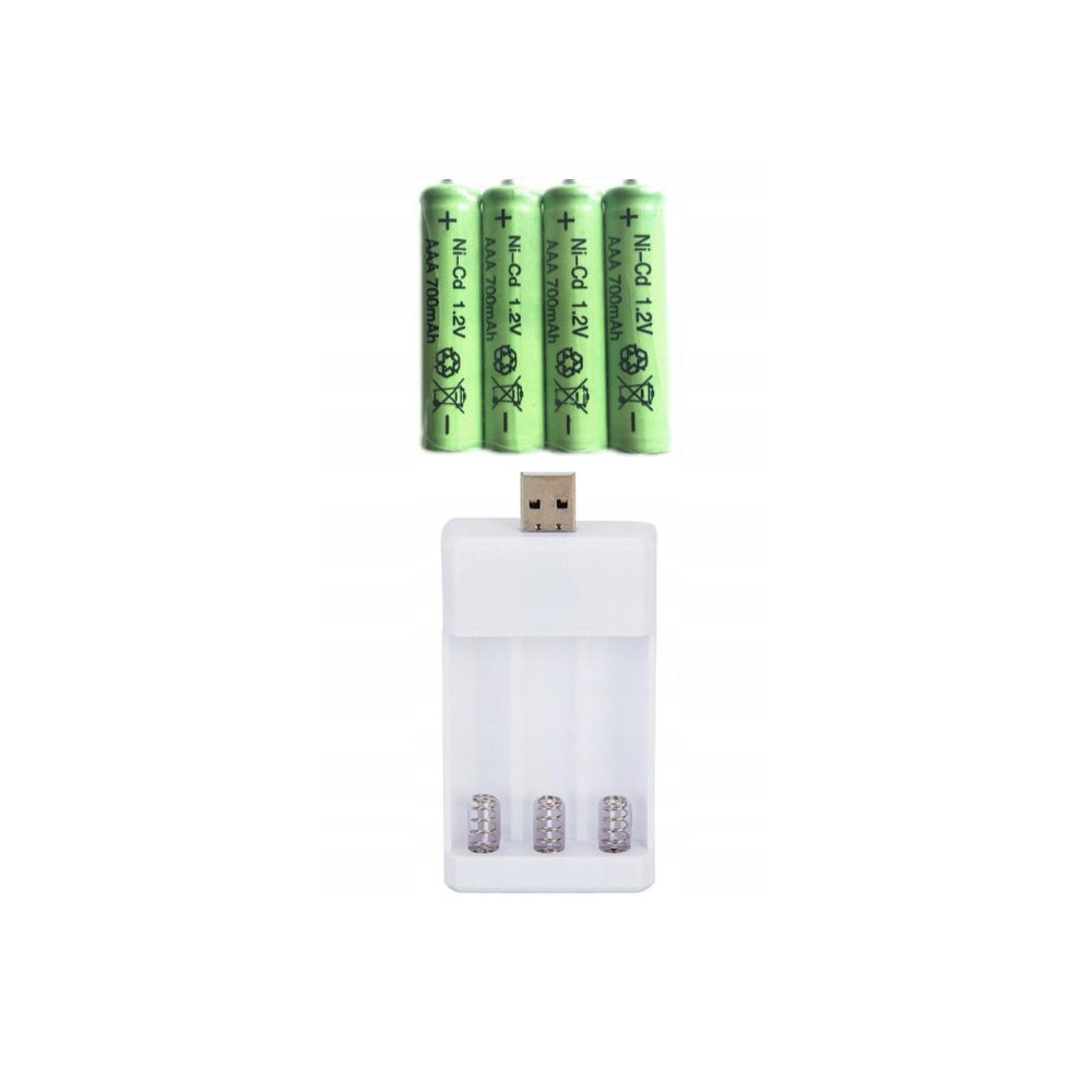 ZESTAW 4 SZTUK BATERII AAA 700mAh Z UNIWERSALNĄ ŁADOWARKĄ USB 1.2V