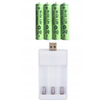 ZESTAW 4 SZTUK BATERII AAA 700mAh Z UNIWERSALNĄ ŁADOWARKĄ USB 1.2V