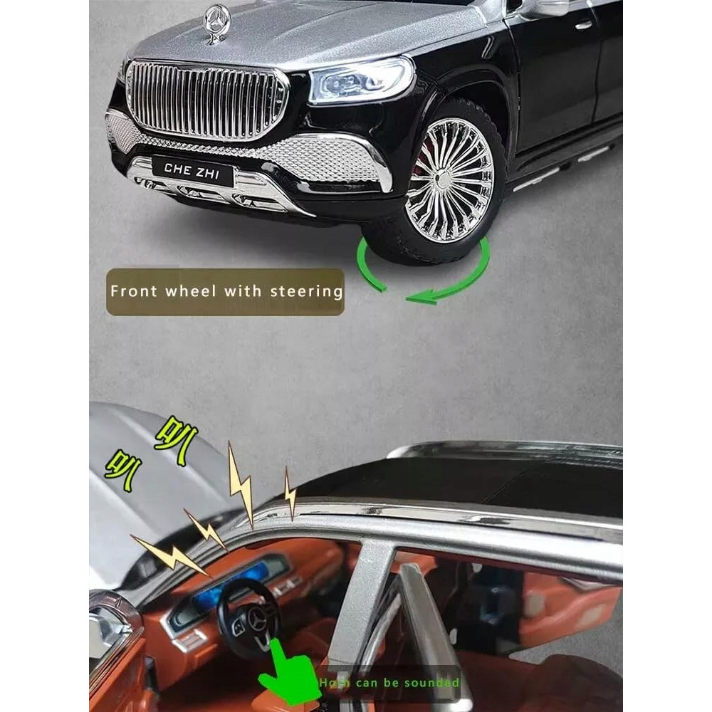 MERCEDES GLS600 SUV METALOWY MODEL SAMOCHODU 1:24 DŹWIĘK ŚWIATŁO CZARNY