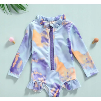STRÓJ KĄPIELOWY DZIEWCZĘCY KOMBINEZON FIOLET TIE DYE UV UPF50+ 122 5+ LAT