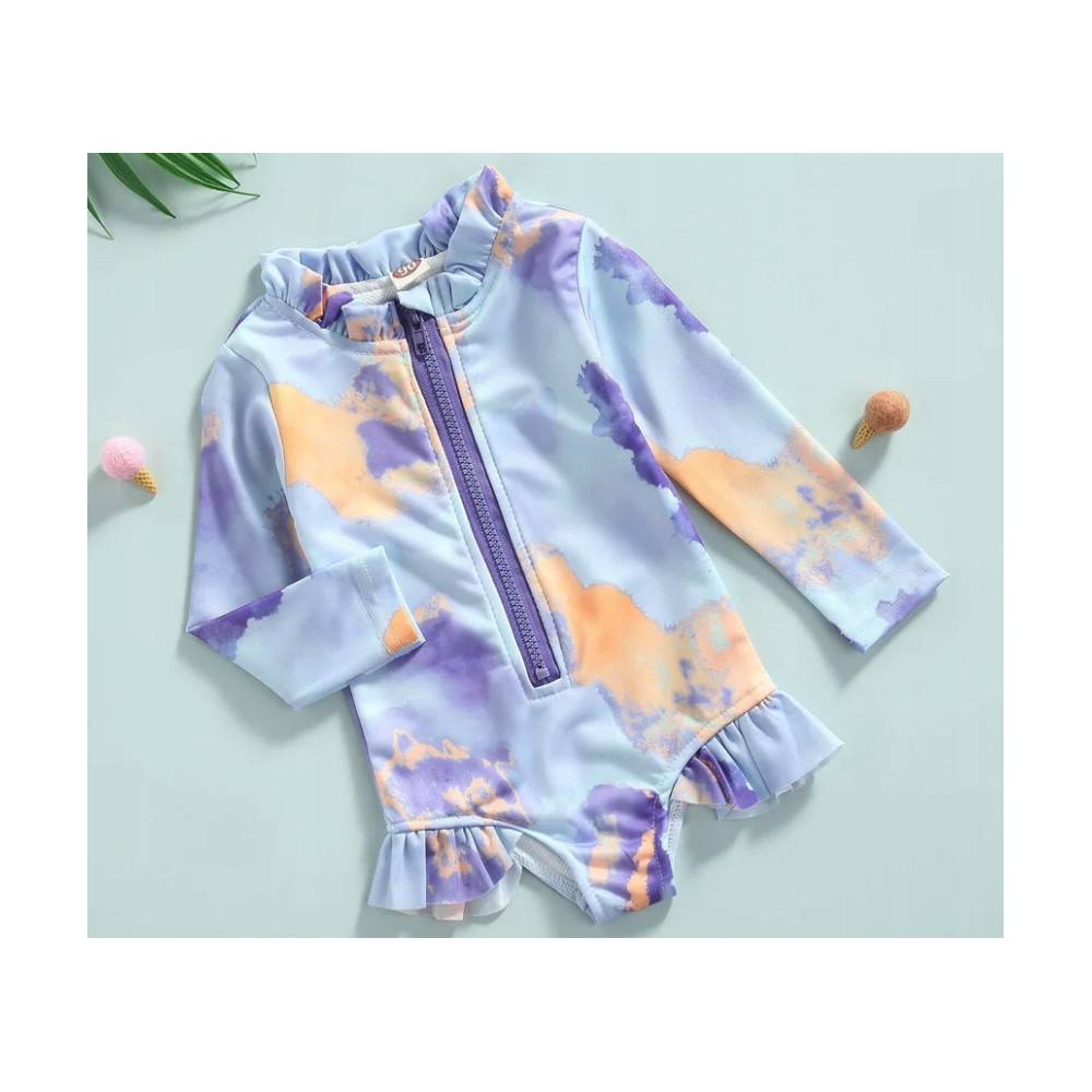 STRÓJ KĄPIELOWY DZIEWCZĘCY KOMBINEZON FIOLET TIE DYE UV UPF50+ 122 5+ LAT