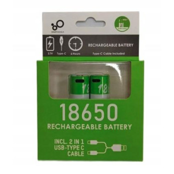 WIELOKROTNE BATERIE PALUSZKI AKUMULATORKI 18650 2 SZT ŁADOWANE KABLEM USB-C
