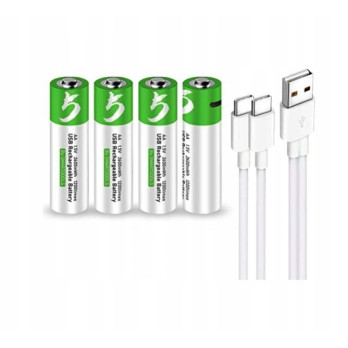 WIELOKROTNE BATERIE PALUSZKI AKUMULATORKI AA 4 SZT ŁADOWANE KABLEM USB-C