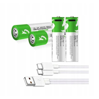 WIELOKROTNE BATERIE PALUSZKI AKUMULATORKI AA 4 SZT ŁADOWANE KABLEM USB-C