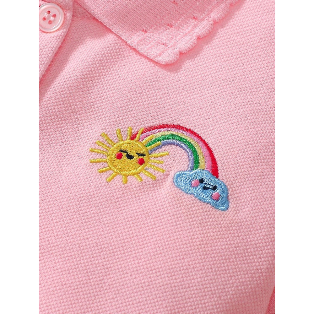 BAWEŁNIANA SUKIENKA DZIECIĘCA POLO RÓŻOWA PINK NADRUK TĘCZA 128/134
