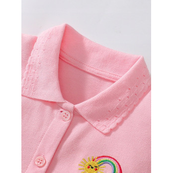 BAWEŁNIANA SUKIENKA DZIECIĘCA POLO RÓŻOWA PINK NADRUK TĘCZA 128/134