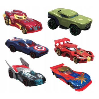 ZESTAW 6 SAMOCHODZIKÓW RESORAKÓW Z SERII MARVEL SUPERBOHATEROWIE AVENGERS