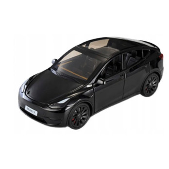 METALOWY MODEL TESLA Y 1:24 DŹWIĘK ŚWIATŁA LED OTWIERANE DRZWI CZARNA