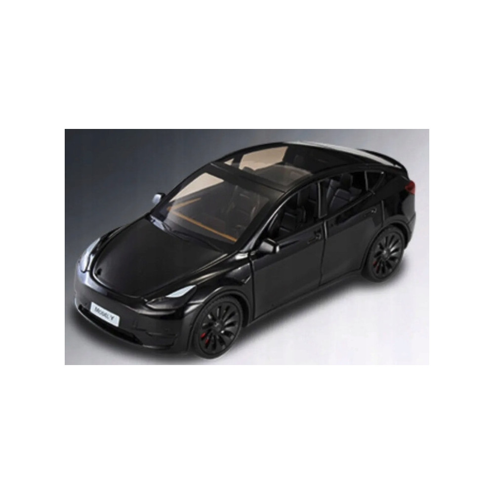 METALOWY MODEL TESLA Y 1:24 DŹWIĘK ŚWIATŁA LED OTWIERANE DRZWI CZARNA